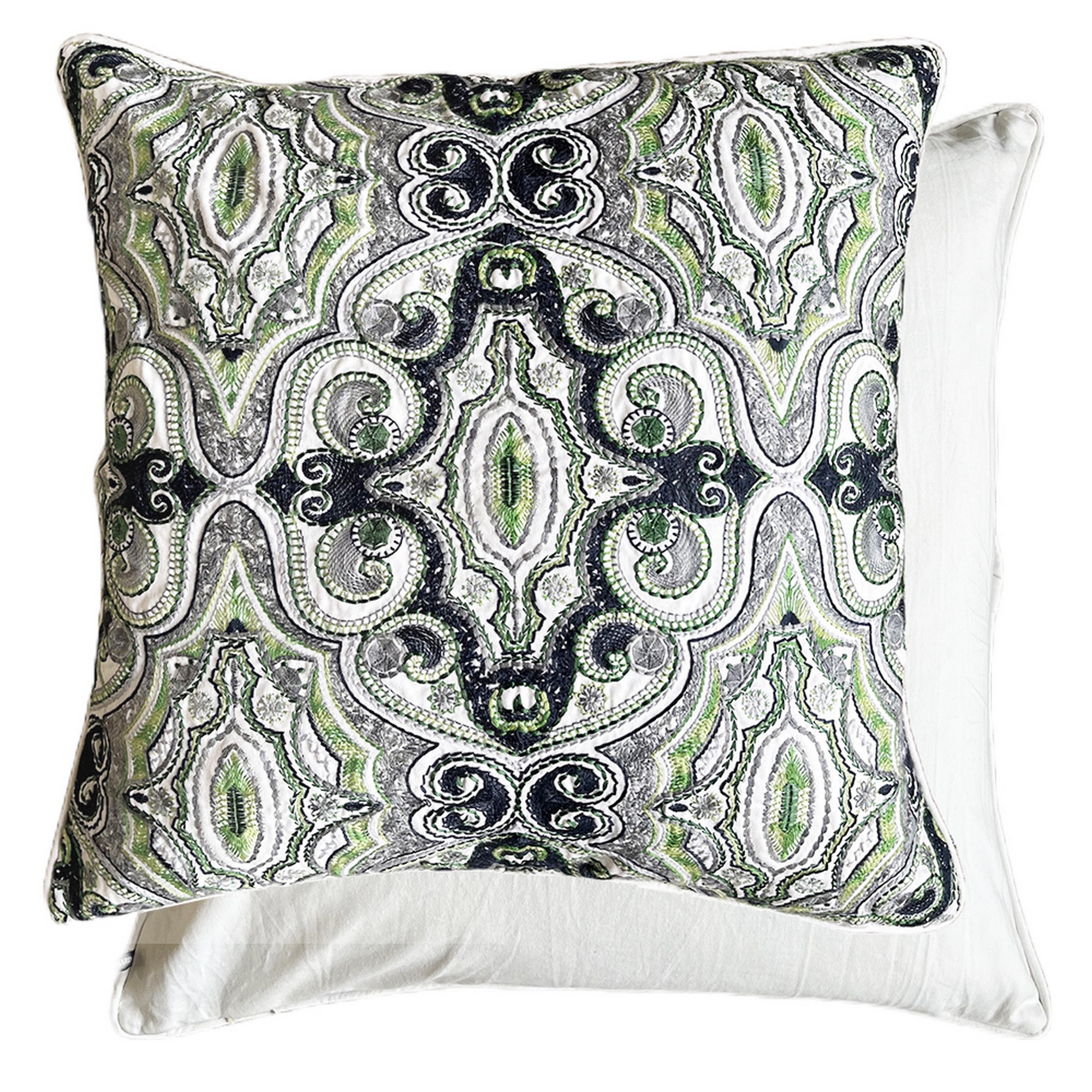 Kalan Embroidered Cushion By William Yeoward In Sage Green